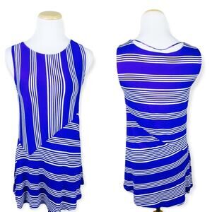 CABLE & GAUGE Blue Sleeveless Striped Top SMALL Flare Casual NWT Stretch $50